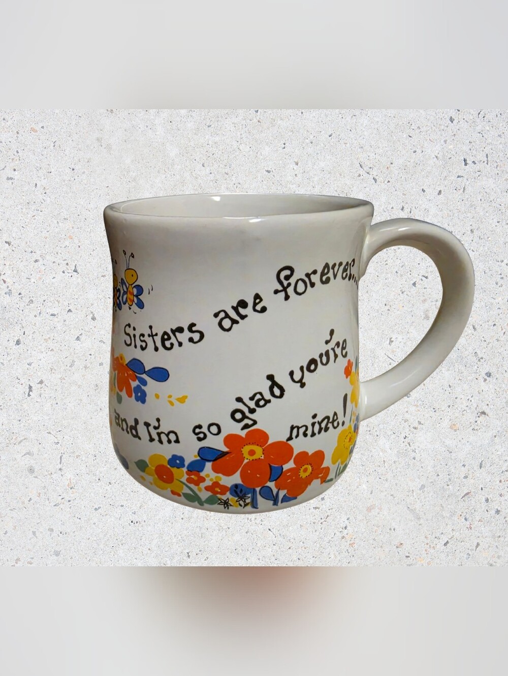 Vintage Retro 70s Ceramic Sisters Are Forever Mug Cottagecore Floral